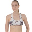 Pug Dog Cat With Bone Fish Bones Paw Prints Ball Seamless Pattern Vector Background Criss Cross Racerback Sports Bra View1
