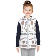 I Love Cooking Baking Utensils Knife Kids  Hooded Puffer Vest by Apen