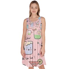 Drink Cocktail Doodle Coffee Knee Length Skater Dress With Pockets by Apen