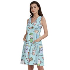 Drinks Cocktails Doodle Coffee Sleeveless Dress With Pocket by Apen