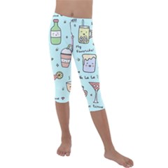Drinks Cocktails Doodle Coffee Kids  Lightweight Velour Capri Leggings  by Apen