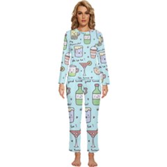 Drinks Cocktails Doodle Coffee Womens  Long Sleeve Lightweight Pajamas Set by Apen