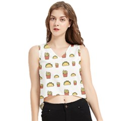 Fries Taco Pattern Fast Food V-neck Cropped Tank Top by Apen