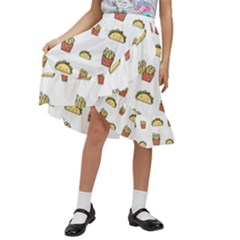 Fries Taco Pattern Fast Food Kids  Ruffle Flared Wrap Midi Skirt by Apen