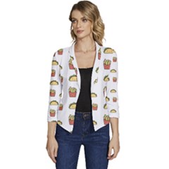 Fries Taco Pattern Fast Food Women s Casual 3/4 Sleeve Spring Jacket by Apen