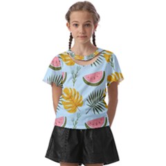 Watermelon Leaves Fruit Foliage Kids  Front Cut T-shirt by Apen