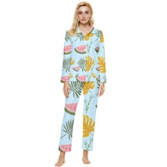 Watermelon Leaves Fruit Foliage Womens  Long Sleeve Velvet Pocket Pajamas Set by Apen