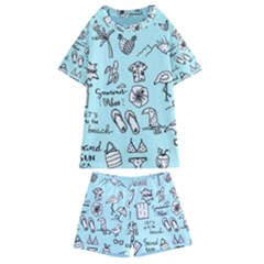 June Doodle Tropical Beach Sand Kids  Swim T-shirt And Shorts Set by Apen