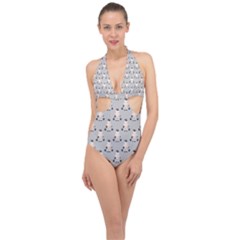 Zebra Wildlife Animal Mammal Halter Front Plunge Swimsuit by Apen