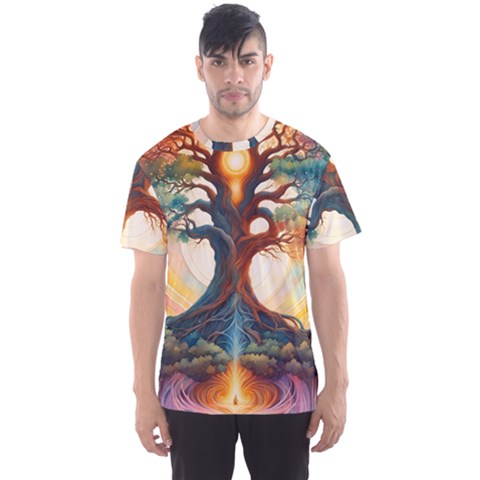 Tree Cosmic Spiritual Meditation Men s Sport Mesh T-shirt by Apen