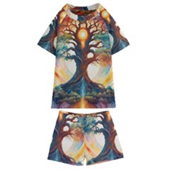 Tree Cosmic Spiritual Meditation Kids  Swim T-shirt And Shorts Set by Apen