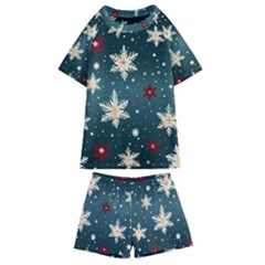 Snowflakes Winter Snow Kids  Swim T-shirt And Shorts Set by Apen