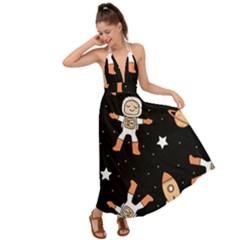 Astronaut Space Rockets Spaceman Backless Maxi Beach Dress by Ravend