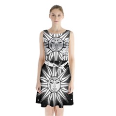 Sun Moon Star Universe Space Sleeveless Waist Tie Chiffon Dress by Ravend