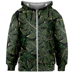 Monstera Plant Tropical Jungle Kids  Zipper Hoodie Without Drawstring by Ravend