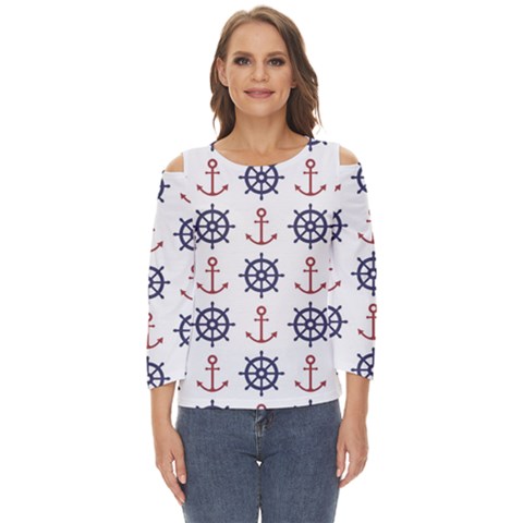 Nautical Seamless Pattern Cut Out Wide Sleeve Top by Grandong