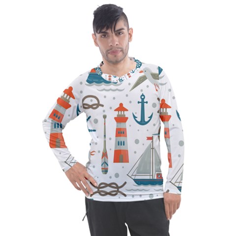 Nautical Elements Pattern Background Men s Pique Long Sleeve T-shirt by Grandong