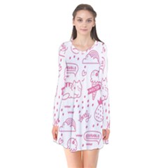 Cute Girly Seamless Pattern Long Sleeve V-neck Flare Dress by Grandong