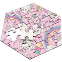 Cute Cat Kitten Cartoon Doodle Seamless Pattern Wooden Puzzle Hexagon View3