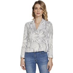 Damask, Desenho, Flowers, Gris Women s Long Sleeve Revers Collar Cropped Jacket by nateshop