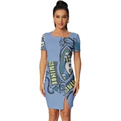 Drawing Illustration Anime Cartoon My Neighbor Totoro Fitted Knot Split End Bodycon Dress by Sarkoni