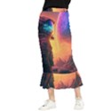 Illustration Trippy Psychedelic Astronaut Landscape Planet Mountains Maxi Fishtail Chiffon Skirt View1