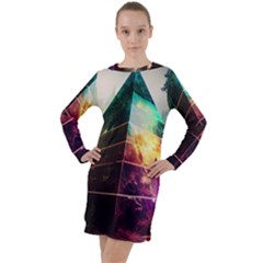 Tropical Forest Jungle Ar Colorful Midjourney Spectrum Trippy Psychedelic Nature Trees Pyramid Long Sleeve Hoodie Dress by Sarkoni