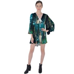 Anime My Neighbor Totoro Jungle Natural V-neck Flare Sleeve Mini Dress by Sarkoni