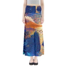 Digital Art Fantasy Impressionism Painting Ship Boat Psychedelic Peacock Mushroom Flamingos Hipwreck Full Length Maxi Skirt by Sarkoni