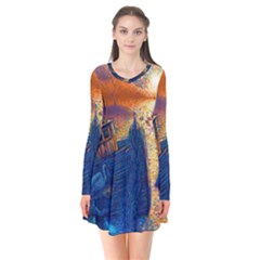 Digital Art Fantasy Impressionism Painting Ship Boat Psychedelic Peacock Mushroom Flamingos Hipwreck Long Sleeve V-neck Flare Dress by Sarkoni