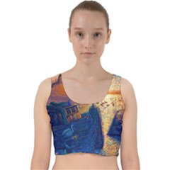 Digital Art Fantasy Impressionism Painting Ship Boat Psychedelic Peacock Mushroom Flamingos Hipwreck Velvet Racer Back Crop Top by Sarkoni