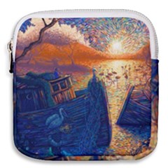 Digital Art Fantasy Impressionism Painting Ship Boat Psychedelic Peacock Mushroom Flamingos Hipwreck Mini Square Pouch by Sarkoni