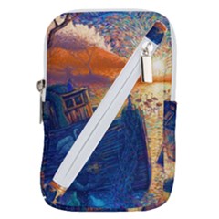 Digital Art Fantasy Impressionism Painting Ship Boat Psychedelic Peacock Mushroom Flamingos Hipwreck Belt Pouch Bag (large) by Sarkoni