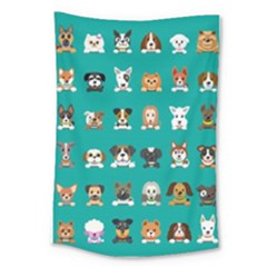 Different Type Vector Cartoon Dog Faces Large Tapestry by Bedest