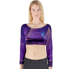 Egyptian Pyramids Night Landscape Cartoon Long Sleeve Crop Top by Bedest