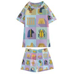Egypt Icons Set Flat Style Kids  Swim T-shirt And Shorts Set by Bedest