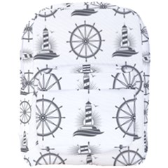 Marine Nautical Seamless Pattern With Vintage Lighthouse Wheel Full Print Backpack by Bedest