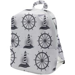 Marine Nautical Seamless Pattern With Vintage Lighthouse Wheel Zip Up Backpack by Bedest