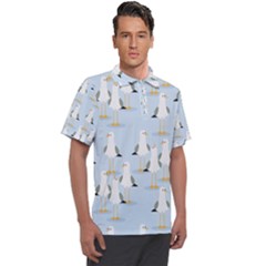 Cute Seagulls Seamless Pattern Light Blue Background Men s Polo T-shirt by Bedest