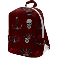 Tattoo Old School Background Pattern Zip Up Backpack by Bedest