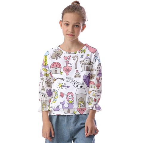 Fantasy Things Doodle Style Vector Illustration Kids  Cuff Sleeve Top by Bedest