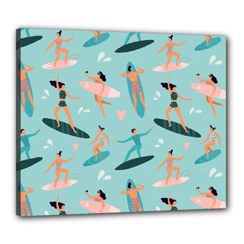 Beach Surfing Surfers With Surfboards Surfer Rides Wave Summer Outdoors Surfboards Seamless Pattern Canvas 24  X 20  (stretched) by Bedest