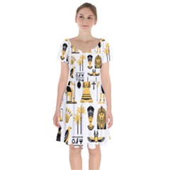 Egypt Symbols Decorative Icons Set Short Sleeve Bardot Dress by Bedest