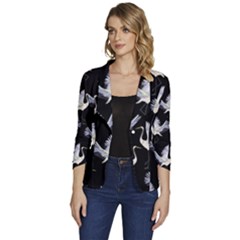 Crane Pattern Women s One-button 3/4 Sleeve Short Jacket by Bedest
