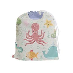 Underwater Seamless Pattern Light Background Funny Drawstring Pouch (xl) by Bedest