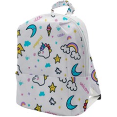 Unicorns Rainbows Seamless Pattern Zip Up Backpack by Bedest