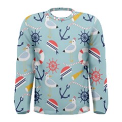 Nautical Marine Symbols Seamless Pattern Men s Long Sleeve T-shirt by Hannah976