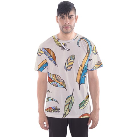 Vector Boho Doodle Feathers Seamless Pattern Illustration Men s Sport Mesh T-shirt by Hannah976