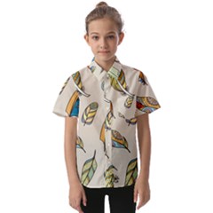 Vector Boho Doodle Feathers Seamless Pattern Illustration Kids  Short Sleeve Shirt by Hannah976