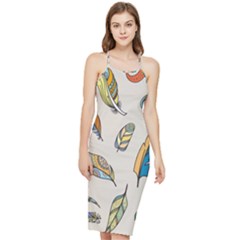Vector Boho Doodle Feathers Seamless Pattern Illustration Bodycon Cross Back Summer Dress by Hannah976